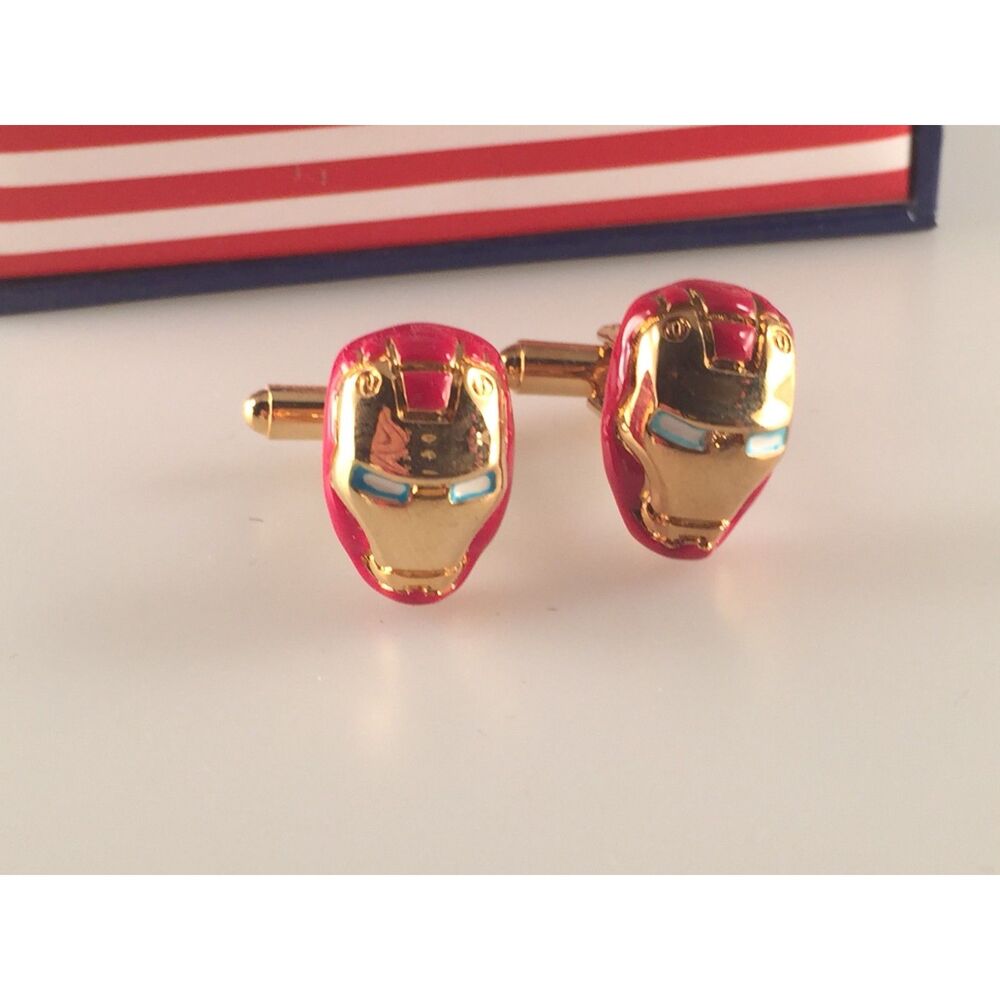 Iron Man Helmet Cufflinks — Red & Gold Enamel — USA Gift Box